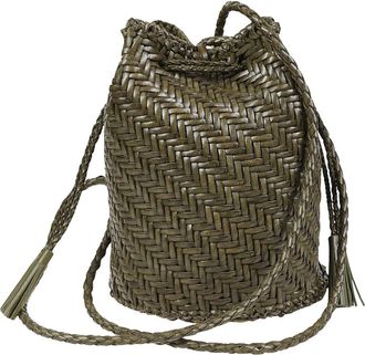 Dragon Diffusion Gevlochten Tas met Trekkoord - Dames - Schoudertassen - Groen - ONE Size - Leer - Tassen
