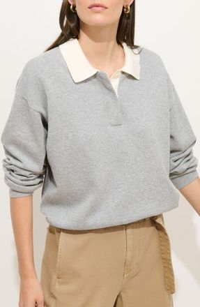 Alex Mill Bond St. Contrast Collar Cotton & Cashmere Polo Sweater in Grey Flannel at Nordstrom, Size X-Large