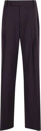 Federica Tosi Wijde Broek Aubergine Kleur - Dames - Straight fit broeken - Paars - L - Wol - Broeken