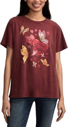 Lucky Brand Flutter Heart Graphic Boyfriend T-Shirt in Oxblood Red at Nordstrom, Size Xx-Large