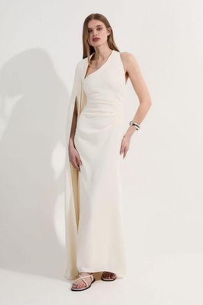 Karen Millen Womens Soft Tailored Cape Sleeve Maxi Dress - White - Size 10 UK