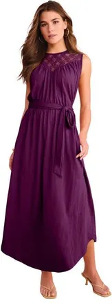 Roaman's Plus Size Lace Yoke Sleeveless Maxi Dress in Dark Berry at Nordstrom, Size 32