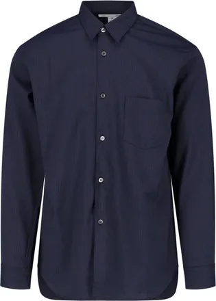 Comme Des Gar&ccedil;ons Dark Blue Pinstripe Wool-Blend Casual Shirt