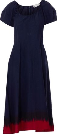 Tory Burch Blue And Red Balloon Sleeves Dress