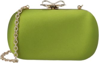 Self Portrait Green Satin Bow Clasp Chain-Strap Polyester Clutch