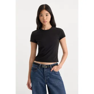 Good American Womens Super Stretch Baby T-Shirt | Black, Size Medium | Good American by Khlo&Egrave; Kardashian