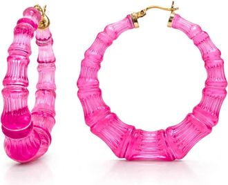 Gold & Honey Womens Lucite Bamboo Hoop Earrings In Electric Pink