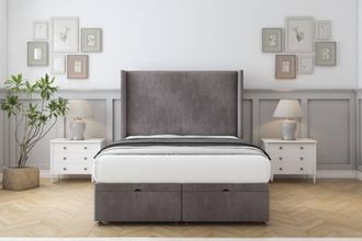Comfort Beds Madrid Naples Ottoman Bed Base-54 Wingback Headboard in Grey | Size: Super King