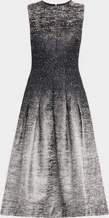 Oscar De La Renta Sleeveless Ombre Metallic Boucle Jacquard Midi Dress
