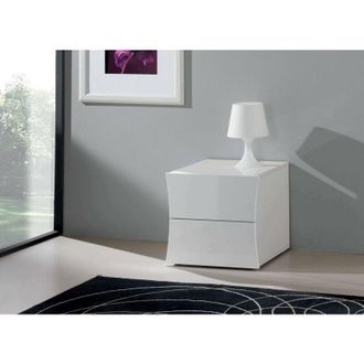 Dmora Comodino Aku, Tavolino da notte con 2 cassetti, Mobiletto per camera da letto, 100% Made in Italy, cm 50x40h41, Bianco lucido - Dmora
