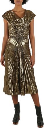 Maison Margiela Gold Pleated Cowl Neck Midi Dress