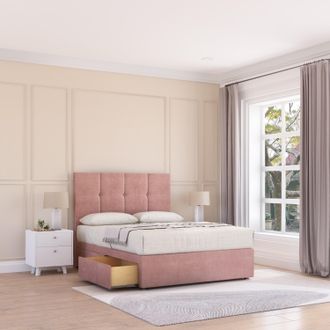 Sloomy Jasmine Plush Velvet Memory Foam Bed Set With 4 Drawers, Mattress & Headboard in Pink | Size: Small Double