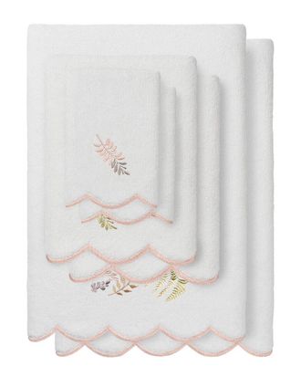 Linum Home Textiles 100% Turkish Cotton Fern Toss Scallop 6Pc Embellished Towel Set