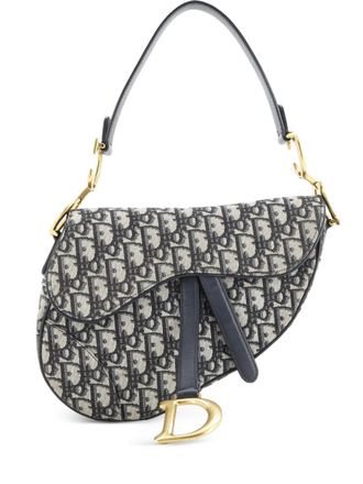 Dior Saddle Handbag Oblique Canvas Medium shoulder bag - Blue