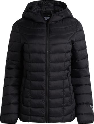 Reebok Womens Puffer Jacket - Lightweight Packable Snow Glacier Shield Quilted Winter Coat for Women with Hood & Zip Pockets, Black Ink, XL