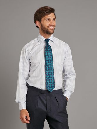 Oliver Brown City Shirt Poplin - Lilac Green Stripe