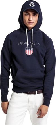 GANT Verstelbare Hoodie - Heren - Hoodies - Blauw - 3XL - Katoen - Hoodies & sweatvesten
