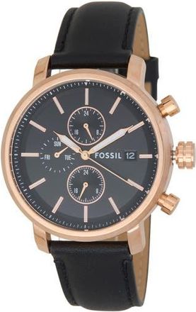 Fossil Rhett Leather Strap Watch, 43mm in Black at Nordstrom Rack