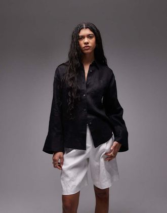 Arket Camicia oversize nera in lino-Nero