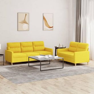 vidaXL Vidaxl - Juego De Sof&aacute;s Con Cojines 2 Piezas Tela Amarillo Claro