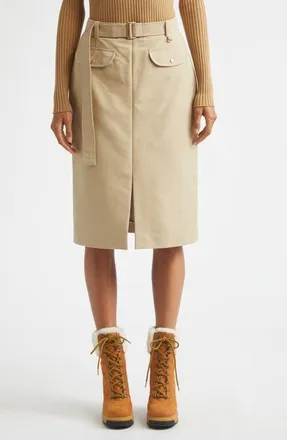 Moncler Belted Cotton Skirt in Beige at Nordstrom, Size 10 Us