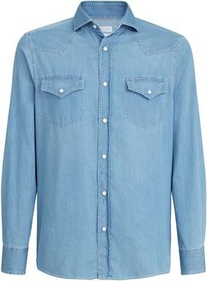 Brunello Cucinelli Shirt with snaps in Light Blue Denim at Nordstrom, Size Xxx-Large Eu