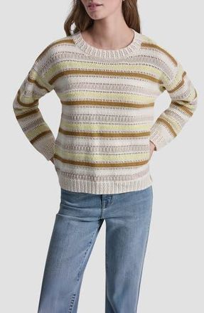 DKNY Stripe Cotton Pointelle Sweater in Teak Combo at Nordstrom Rack, Size X-Large