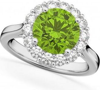 Allurez Halo Round Peridot & Diamond Engagement Ring 14K White Gold 4.45ct