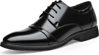 Generic Dress Oxford for Men Lace Up Cap Toe Round Toe Derby Shoes Leather Rubber Sole Anti-Slip Low Top Business(8.5 UK) Black