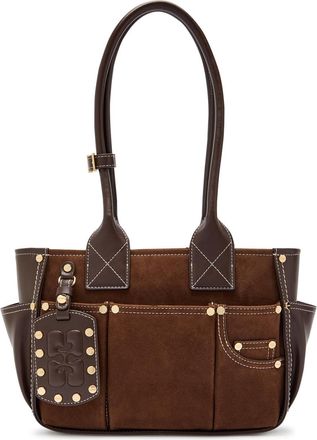 Ganni Posy Small Leather and Suede Shoulder bag - Dark Brown - One Size