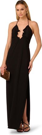Adrianna Papell Womens Jersey Knit Long Dress - Black - Size 16 UK