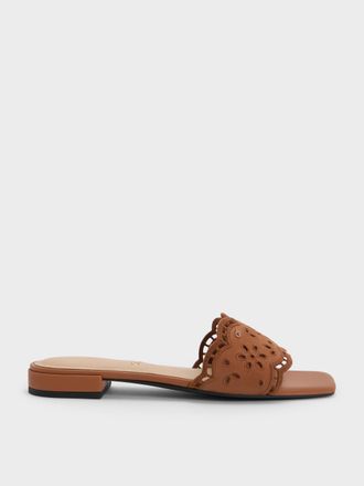 Charles & Keith Leather Embroidered Slide Sandals
