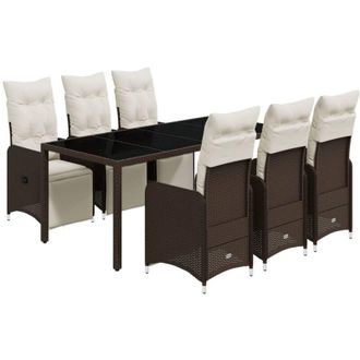 vidaXL Set De Mesa Y Sillas Jard&iacute;n 7 Pzas Con Cojines Rat&aacute;n Pe Marr&oacute;n Vidaxl