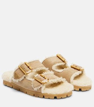 Prada Shearling-lined suede sandals