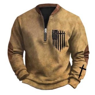 Generic Winter Sweatshirts 2424 Trendy Men Blouse Clothes Mens Casual Fashion Loose 3D American Flag Print Zipper Neckline Long Sleeve Hoodie 2025 Trendy Fash