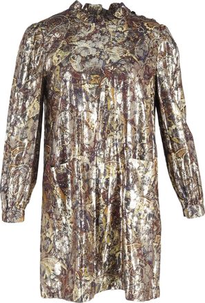 BA&SH Ba&sh Chiba bedrukte mini-jurk van goudkleurige viscose