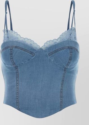 Ermanno Scervino denim bodice top spaghetti straps lace