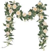 OEM Guirnalda De Rosas Artificiales Con Hojas Verdes, 200 Cm, 2 Guirnaldas De Flores Para Decoraci&oacute;n Del Hogar Y Bodas - Crezuo