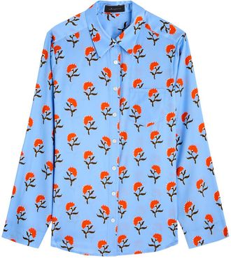 Jessica Russell Flint Juipur Printed Stretch-silk Pyjama Shirt - Blue - L (UK14 / L)