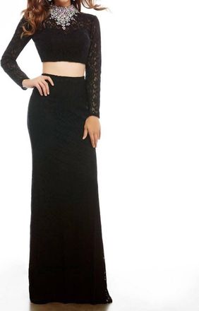 Mac Duggal Lace Two-Piece Evening Gown In Black