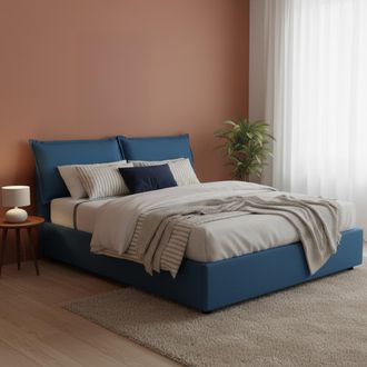 Dmora Dmora - Cama Matrimonial Dcarrar, Cama Contenedor Con Revestimiento De Tela, 100% Made In Italy, Apertura Frontal, Con Colch&oacute;n 160x190 Cm Incluido, Az