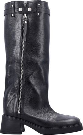 Miista Izolda Zipper Boot - Dames - Hoge Laarzen - Zwart - 39 EU - Leer - Schoenen