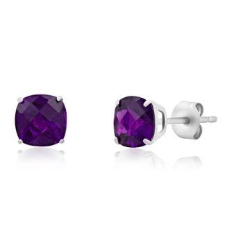 MAX + STONE 14k White Gold 6MM Cushion Cut Gemstone Stud Earrings