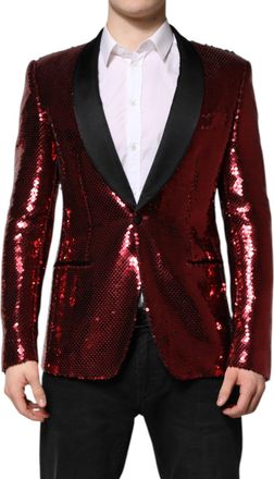 Dolce & Gabbana Mens Red Sicilia Sequin Embellish Blazer Jacket Nylon Clothing