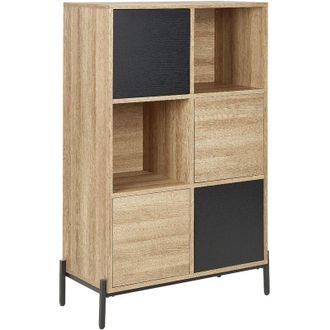 Beliani Beliani - Estanter&iacute;a Madera Clara Gris Negro 135 Cm Mdf Librer&iacute;a Armarios Estantes Moines