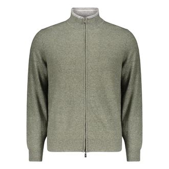 Fedeli Cashmere Knitwear, male, Green, Size: 2XL Knitted Zip Cardigan