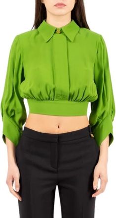 Elisabetta Franchi Georgette Blouse met ceintuur - Dames - Overhemden - Groen - S - Leer - Overhemden
