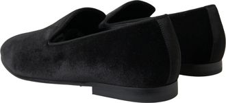 Dolce & Gabbana Black Velvet Loafers Formal Mens Shoes