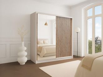 Vente-Unique Armadio 2 ante scorrevoli Con specchio L203 cm Beige e Naturale - CALOWI