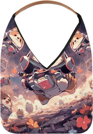 Generic Cute Space Dog Reusable Lightweight Grocery Bags - Foldable Into Compact Pouch, Washable & Sturdy, Multipurpose for Shopping and Travel